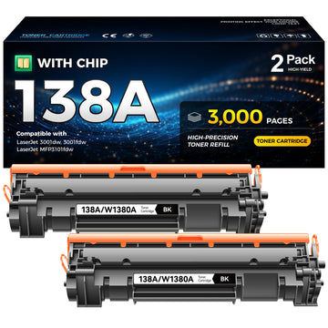 138A Toner Cartridge 2-Pack with Chip Compatible Replacement for HP 138A 138X W1380A W1380X Black Toner Works with HP LaserJet Pro 3001dw 3001dwe 3001fdw MFP 3101fdw 3101fdwe All-in-One Printer