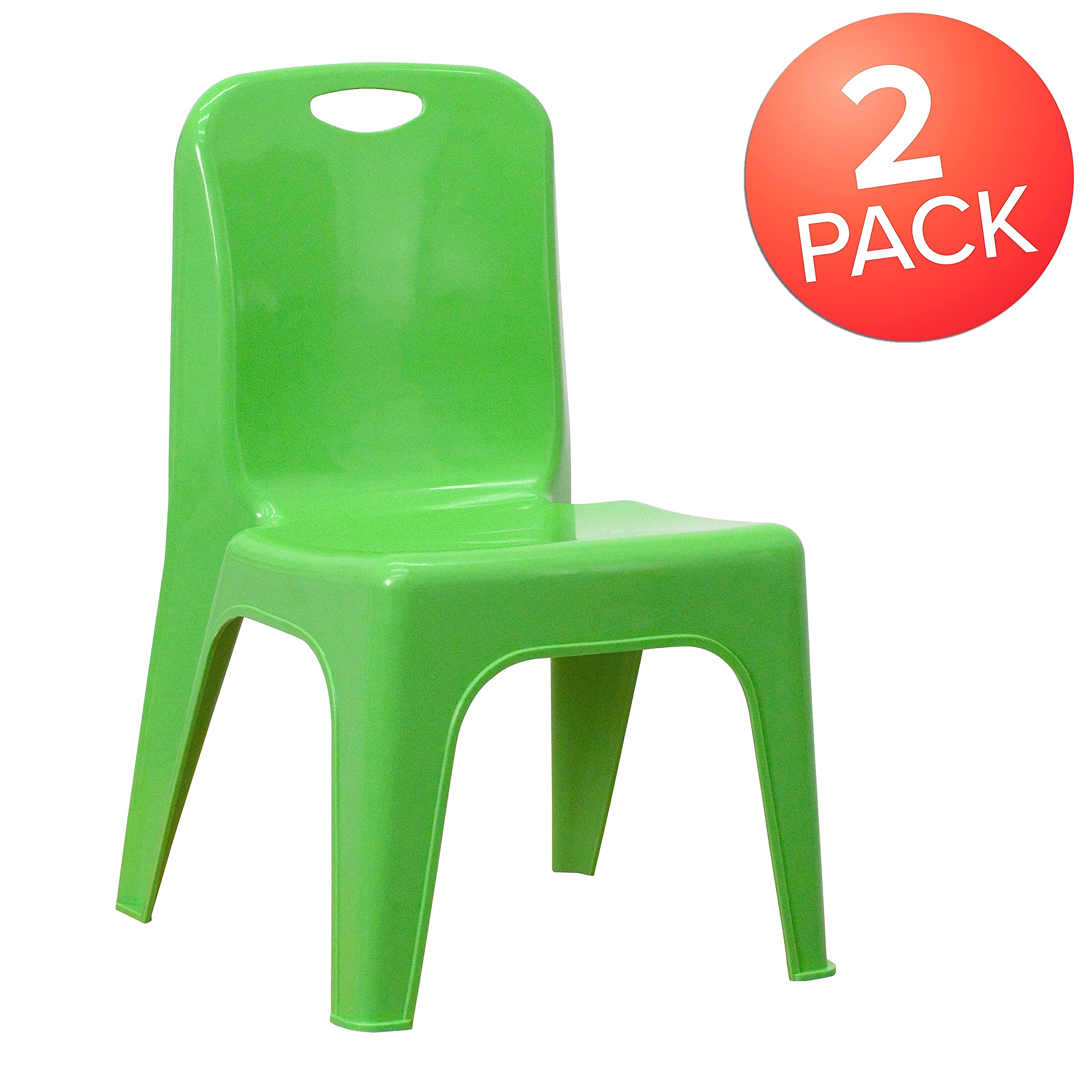 Flash Furniture 2 Pack Green Plastic Stackable School Chair with Carrying Handle and 11" Seat Height, 11\" Seat