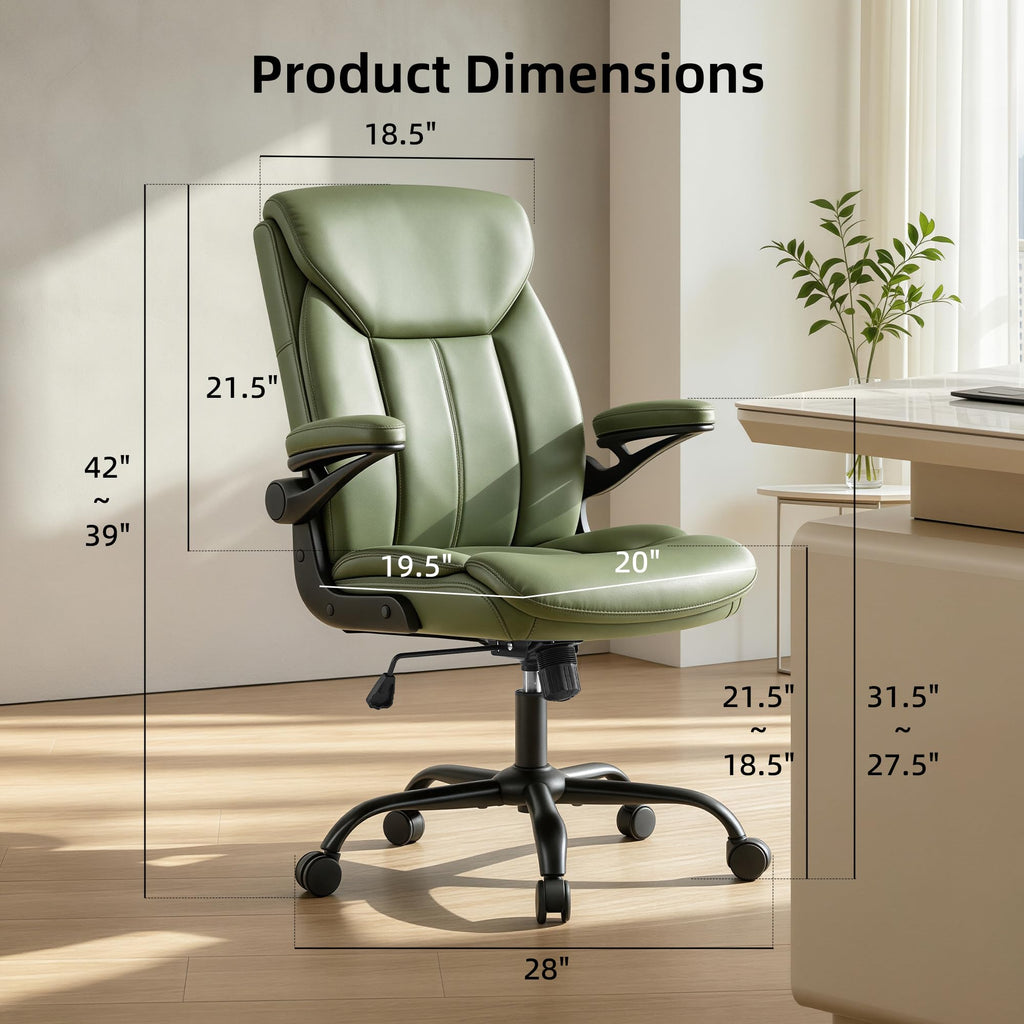 Joynet Leather Executive Office Chair - Green Ergonomic Computer Desk Chair, 18.9"D x 25.2"W x 38.2- 42.1"H