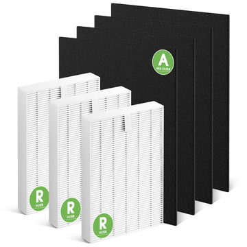 HPA300 HEPA Filter Replacement for Honeywell Air Purifier HPA300, HPA304, HPA300VP, HPA3300b, HPA5300, HPA8350, 3 Pack Ture HEPA R Filter + 4 Pack Activated Carbon Pre-Filter (Replace HRF-R3)