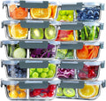 VERONES 10 Pack Glass Meal Prep Containers 2 Compartment Set, 30 OZ Airtight Glass Lunch Containers, Glass Food Storage Containers with Lids, for Microwave, Oven, Freezer & Dishwasher Friendly?Grey
