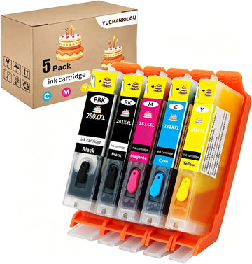 Refillable PGI-280XXL CLI-281XXL 280XL 281XL Compatible Ink Cartridges for Canon TS6120 TS6220 TS6320TS8120 TS8220 TS8320 TR7520TR8520 TR8620 TS9120 TS9520 TS9521C TS702 Printer (5 Packs)