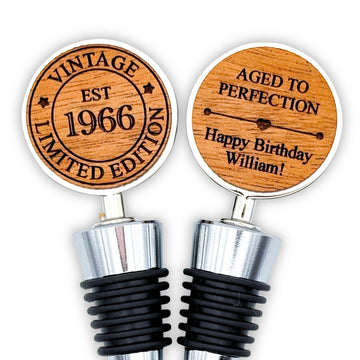 Personalized Wine Stopper, Aged to Perfection 1966 Vintage 60th Birthday Gift, Engraved Bottle Stopper for Men Women Mom Dad Husband Wife | Jazzy Jade Designs
