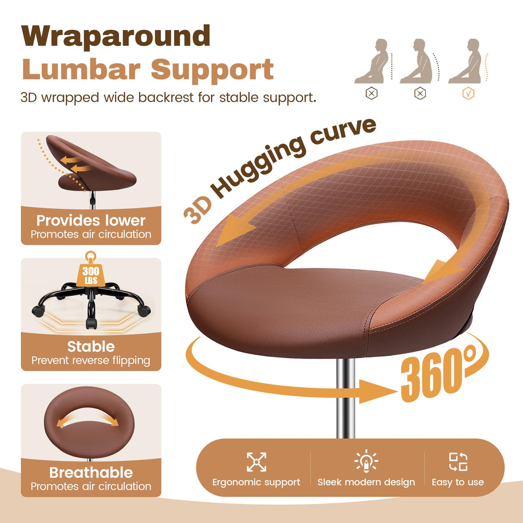 Bestfair Office Drafting Chair, Adjustable Counter Height Rolling Stool, 2 Pack, Brown