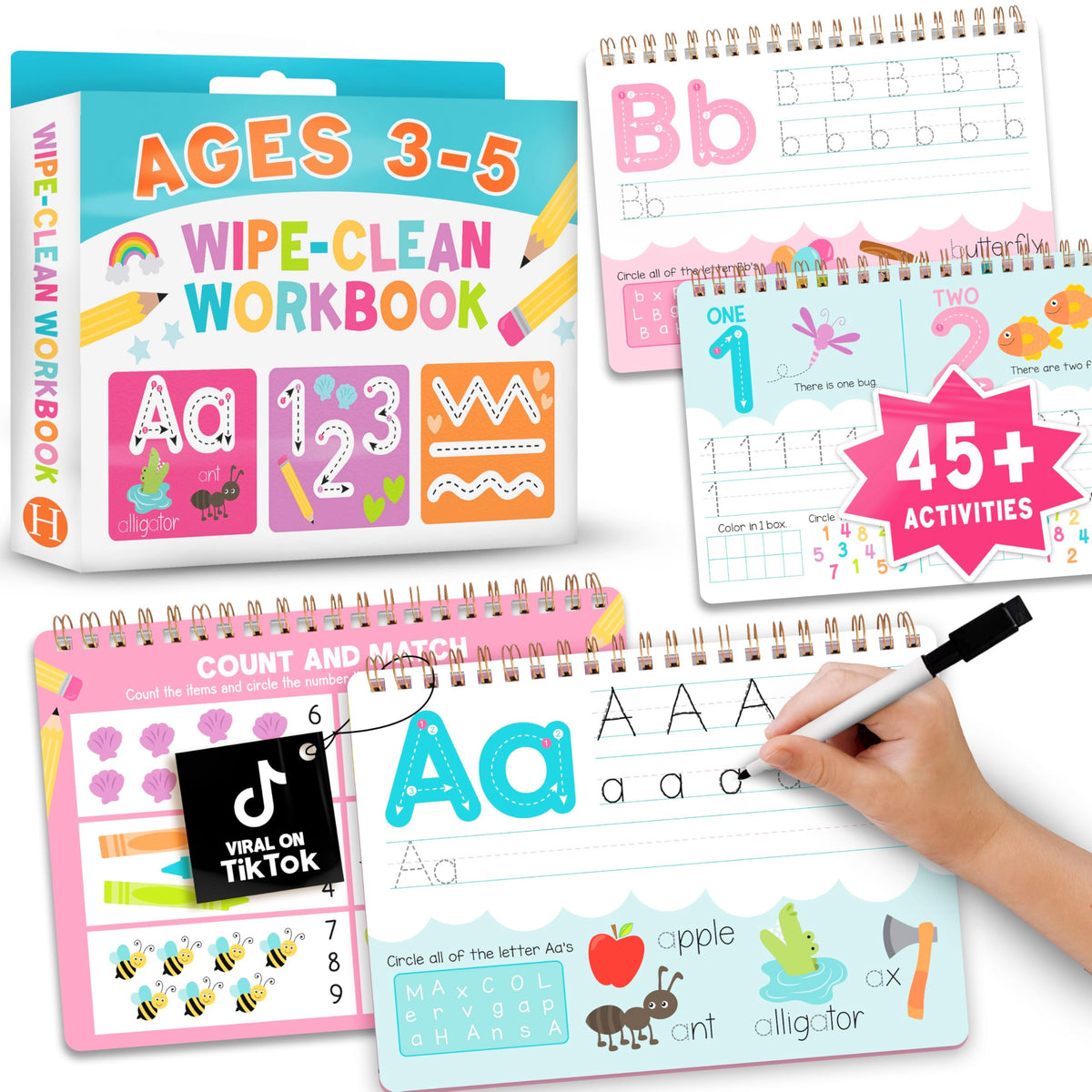 Hadley Designs Preschool Learning Activities - Dry Erase Letter Tracing for Kids Ages 3-5, Preschool Workbooks Age 3-4, Dry Erase Writing Practice for Kids Age 3-5, ABC Tracing Books for Kids Ages 3-5