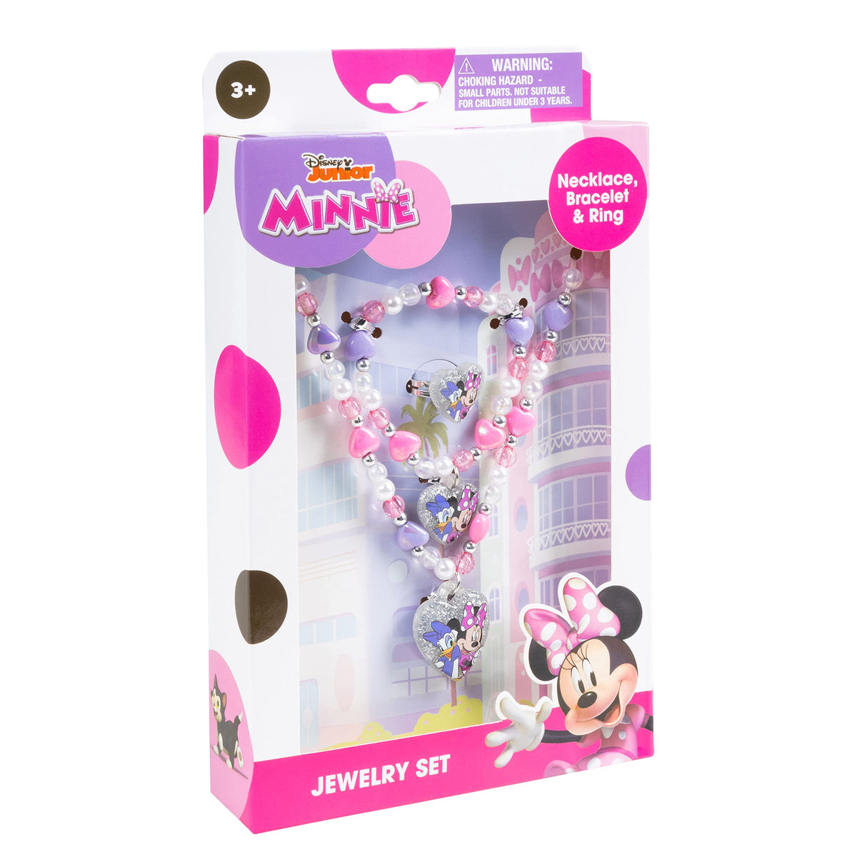 LUV HER Disney Minnie Girls Jewelry Set - Dress up Toy Jewelry Box Sets with Bead Necklace, Bead Bracelet and Ring - Play Accessories - Ages 3+