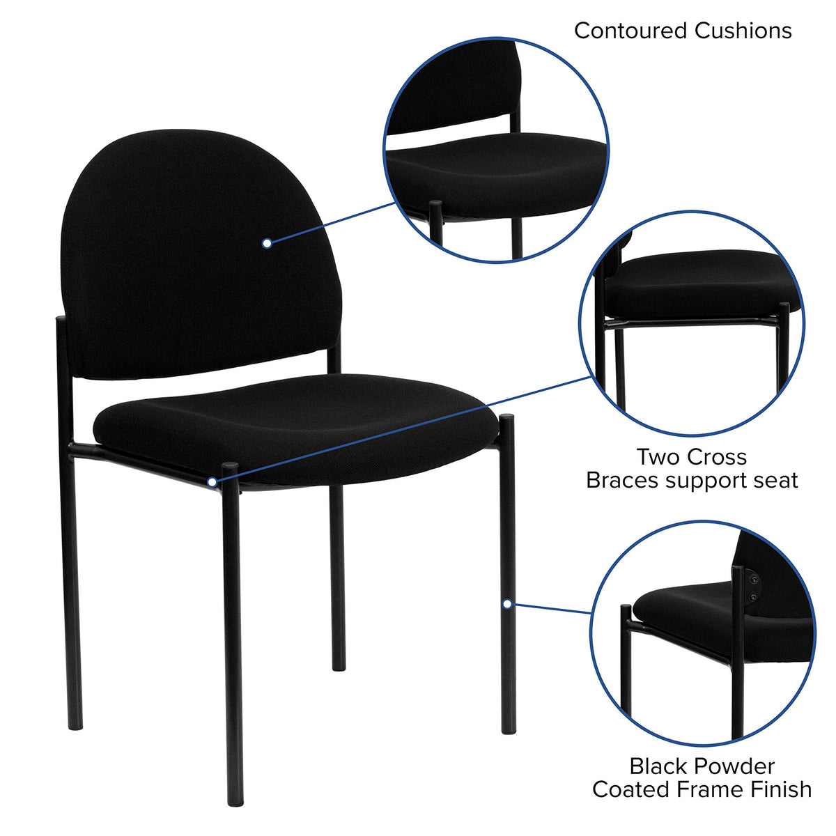 Flash Furniture Tania Comfort Black Fabric Stackable Steel Side Reception Chair, Set of 1