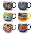 vancasso Coffee Mugs Set of 6, Coffee Cups Ceramic 18oz, Porcelain Coffee Mugs for Cappuccino, Latte, Espresso, Colorful Coffee Mugs with Handle, Rounded Boho Mugs, Microwave & Dishwasher Safe