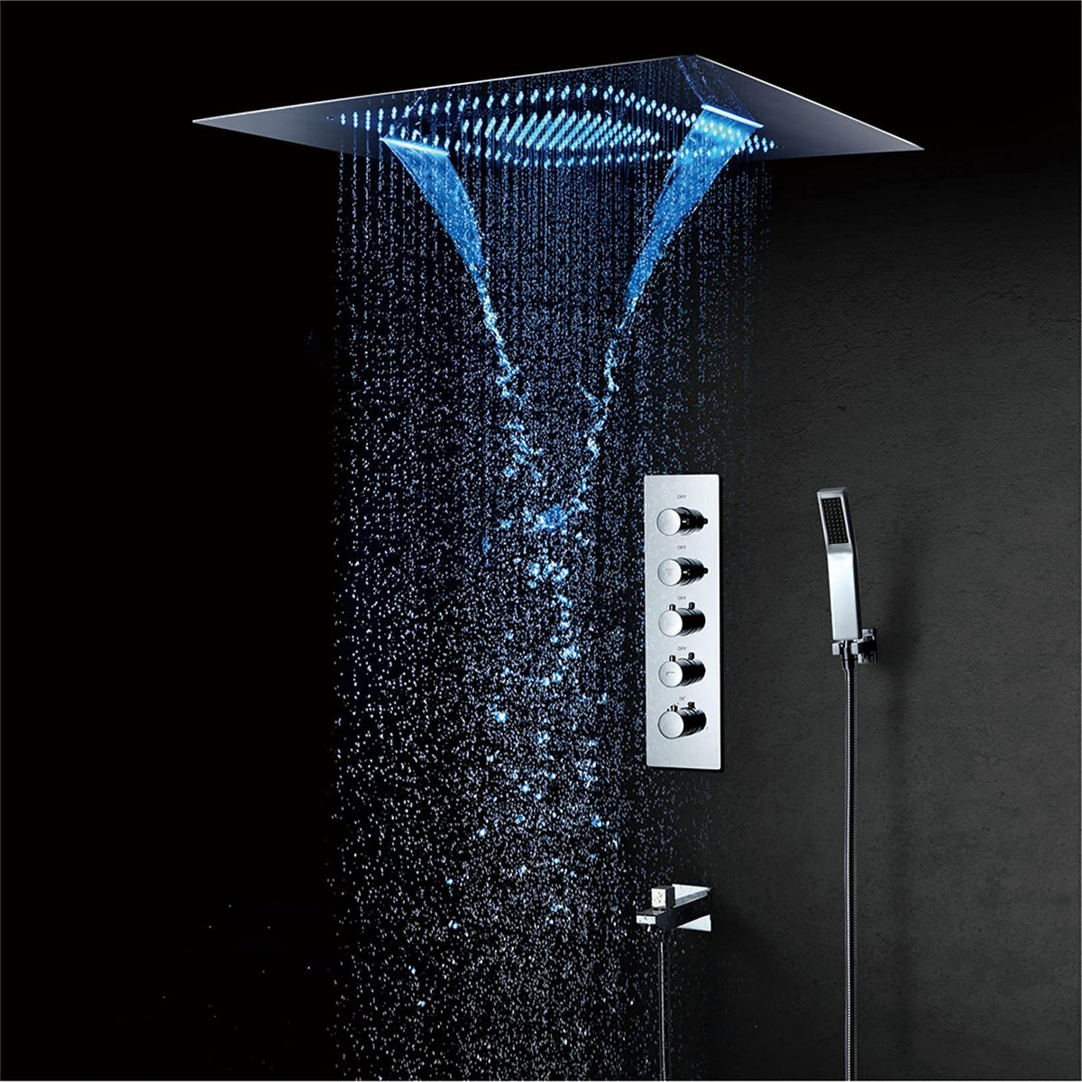 Led Thermostatic Shower Faucet Set, 304 Stainless Steel 60X80Cm Shower Head, Waterfall Rainfall Misty, 3-Function Bathroom Shower Mixer Set Chrome,Phone Control