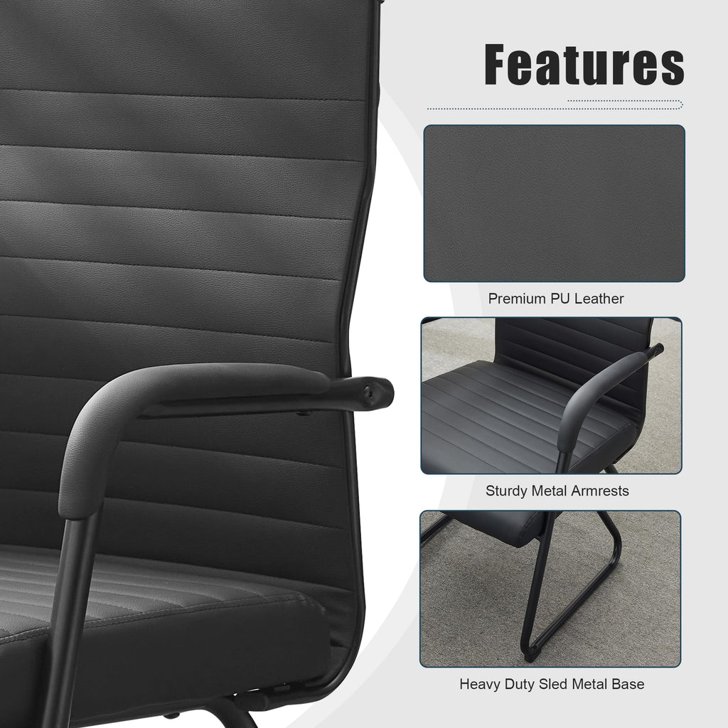 Okeysen Office Guest Chairs Set of 6, Modern Leather Reception Chairs with Mid Back & Sled Base, No-wheel Desk Chairs for Waiting Room &