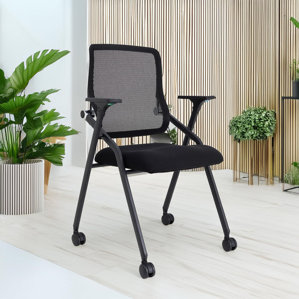 Blaneduo Updated Conference Room Chairs, Folding Office Desk Chair with Lumbar Support and Sliding Armrest with Casters, Stackable Office Guest