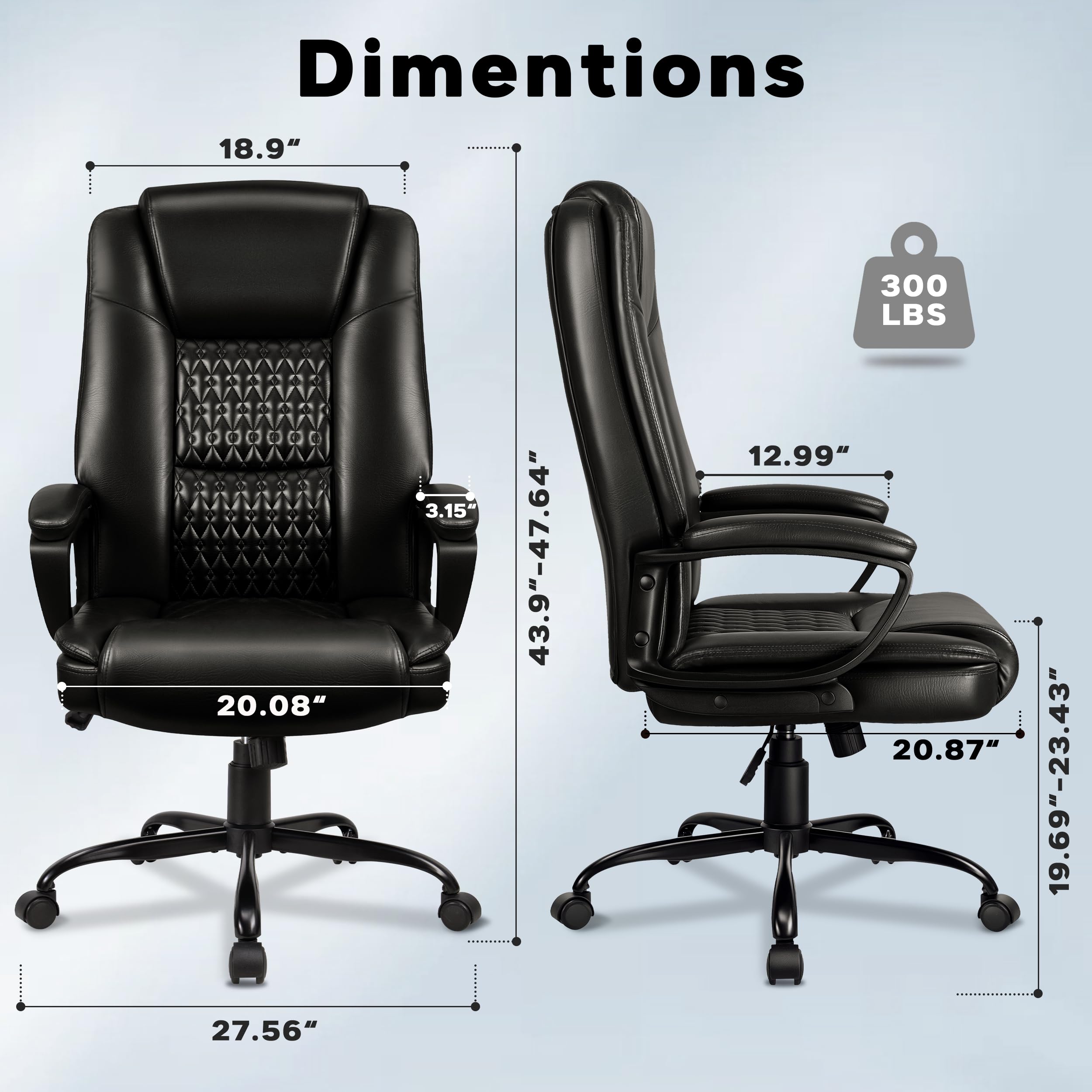 Vendorz Executive Office Chair, High Back Ergonomic Desk Chair with Lumbar Support, Adjustable Big and Tall Computer Chair, 360° Swivel, Pu