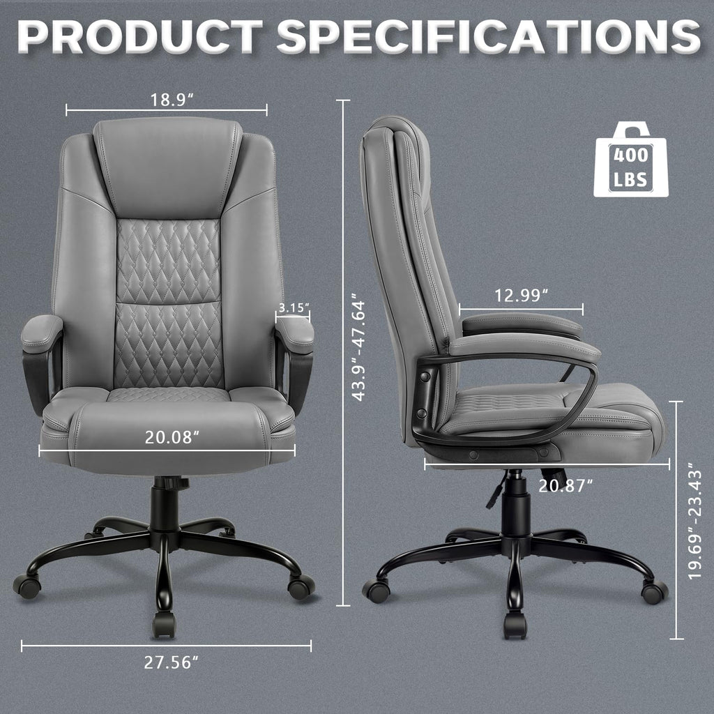 Lemberi Home Office Executive Desk Chair, High Back Pu Leather Chair, Height Adjustable Swivel Computer Chair with Padded Armrest, Grey