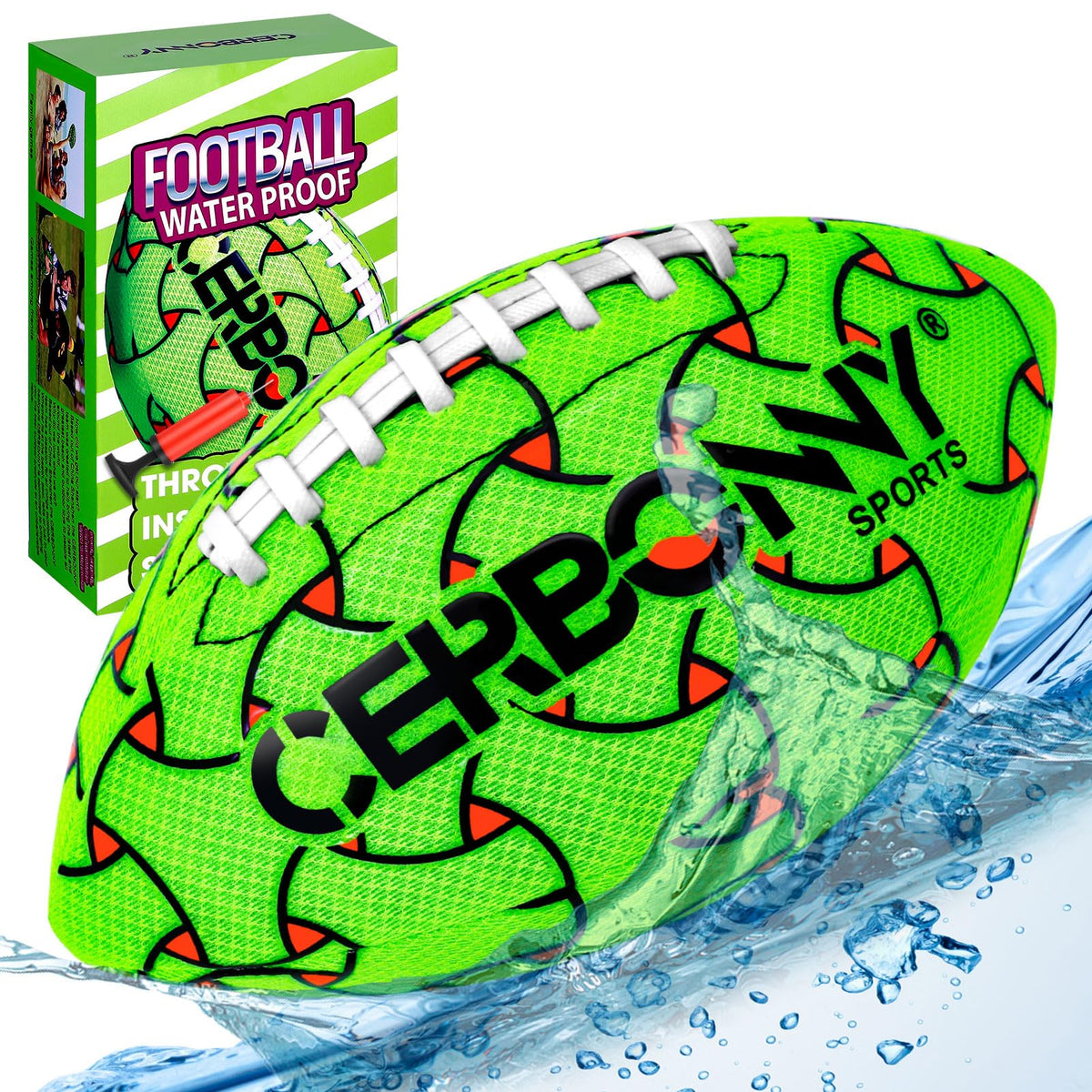 CERBONNY Waterproof Football for Kids Ages 3-12, All-Weather Youth Training Football for Beach/Backyard/Grass