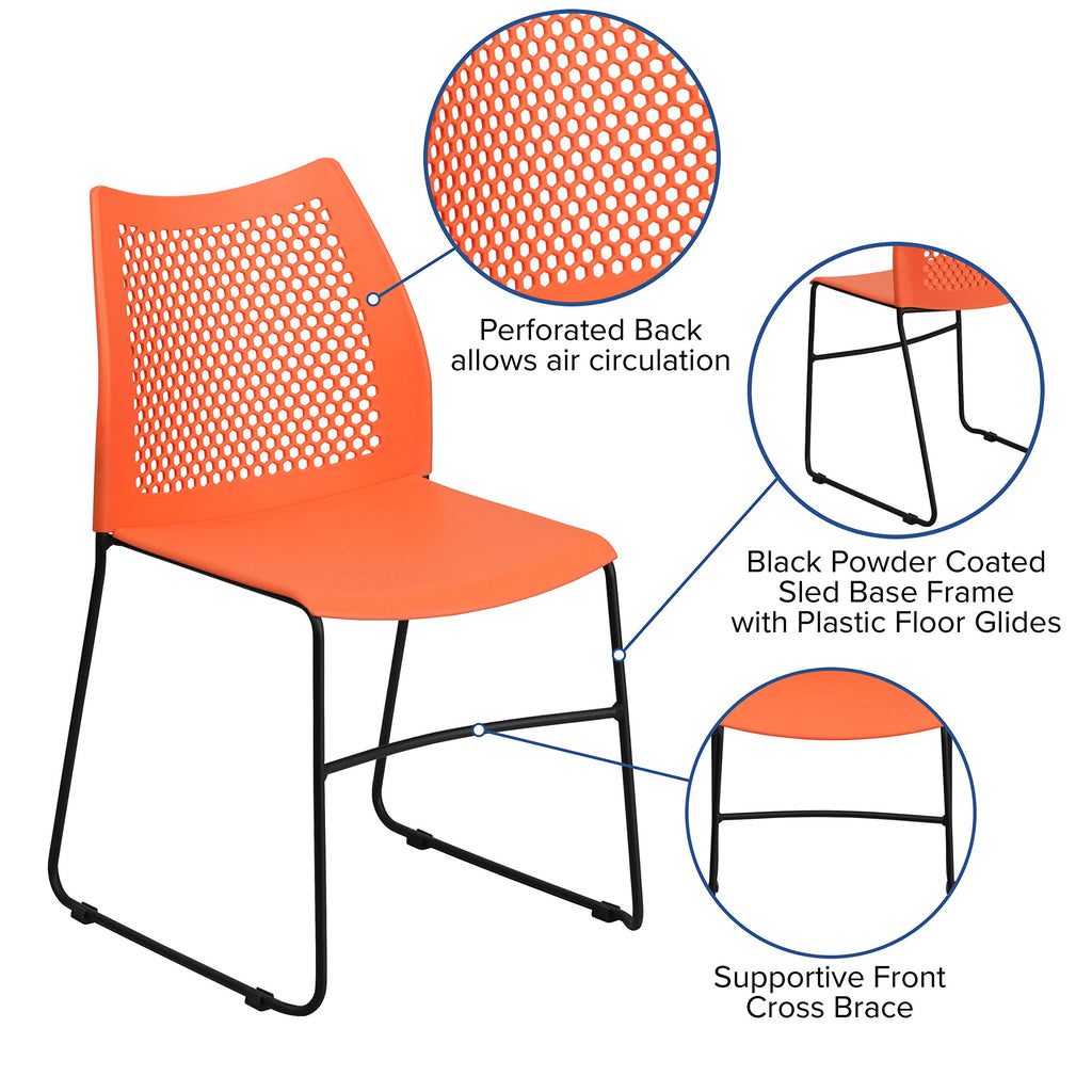 Flash Furniture Hercules Stack Chair with Air-vent Back, Orange, Set of 1