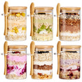 6 Pack Overnight Oats Containers with Bamboo Lids and Spoons - 22 oz Airtight Glass Jars with Lid, Meal Prep Jars for Chia Pudding, Yogurt, Salad, Cereal, Coffee, Flour | Food Storage Canister