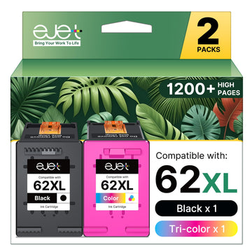 62XL Ink Cartridges Black and Color Replacement for HP Ink 62 for HP 62XL Ink Cartridge Combo Pack Fit for Envy 5540 5544 5545 5660 5664 7640 7645 OfficeJet 200 250 250 5740 5745 8040 Series (2-Pack)