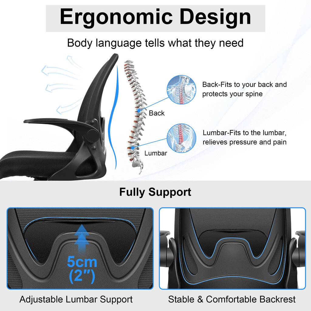 Drafting Chair Tall Office Chair with Flip-up Armrests, Adjustable Height, and Enhanced Lumbar Support - Ergonomic Rolling Stool, Back Support,