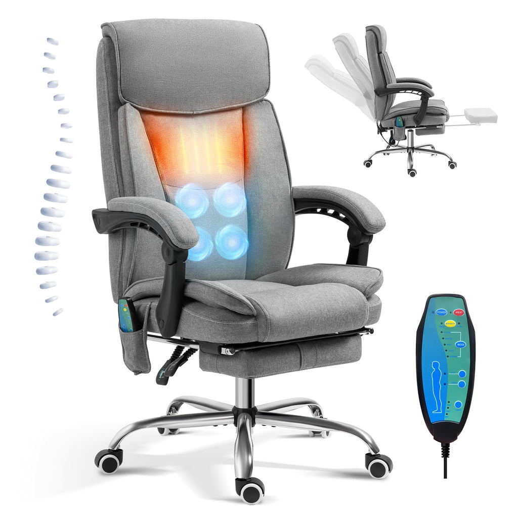 Tonghuas Massage Office Chair with Foot Rest Vibration and Heating, 90-130° Reclining Desk Chair, Ergonomic Reclining Computer Gaming Fabric