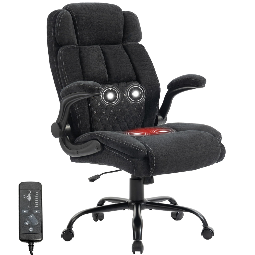 Massage Office Chair, 500lbs Ergonomic Rocking Executive Desk Chairs with 4 Points Vibration&heat,padded Flip-up Armrests for Big and Tall