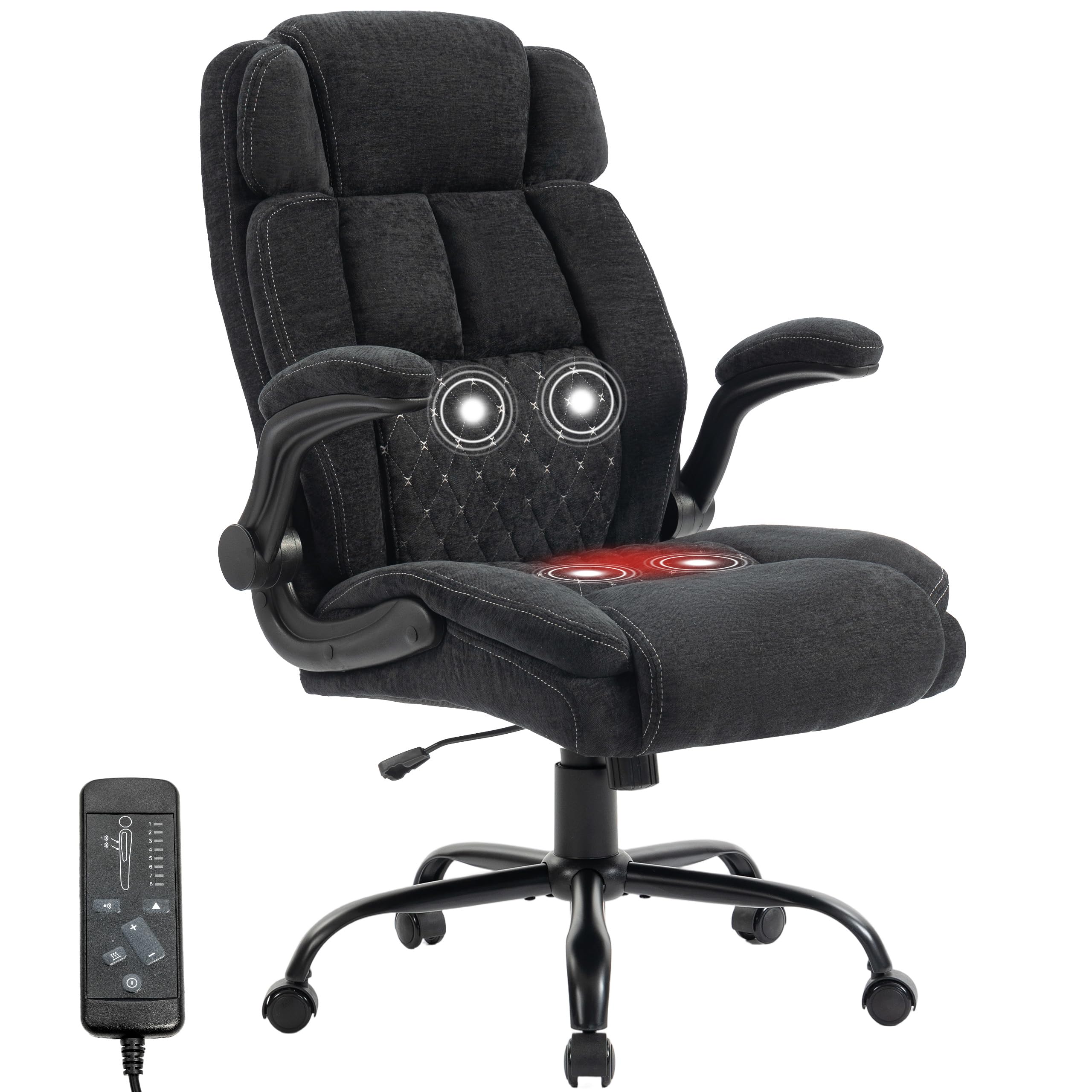Massage Office Chair, 500lbs Ergonomic Rocking Executive Desk Chairs with 4 Points Vibration&heat,padded Flip-up Armrests for Big and Tall