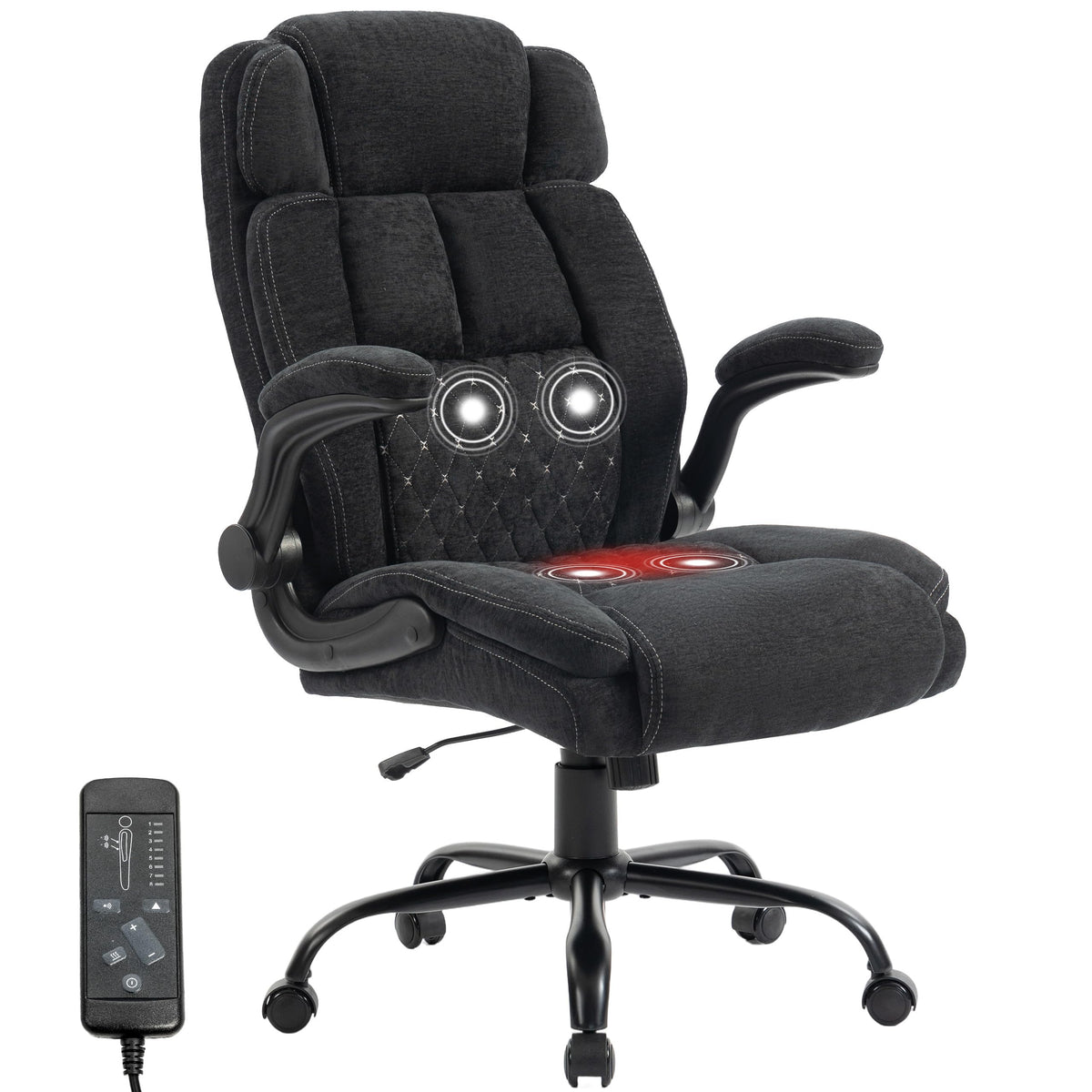 Massage Office Chair, 500lbs Ergonomic Rocking Executive Desk Chairs with 4 Points Vibration&heat,padded Flip-up Armrests for Big and Tall
