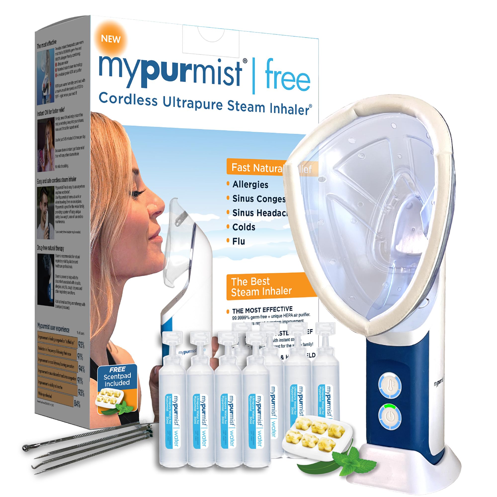 Mypurmist Free Plus Facial Steam Mask - Advanced Relief for Sinus, Allergy, Cold, Cough, and Skincare Needs - Facial Steamer Personal Vaporizer Inhaler Humidifier