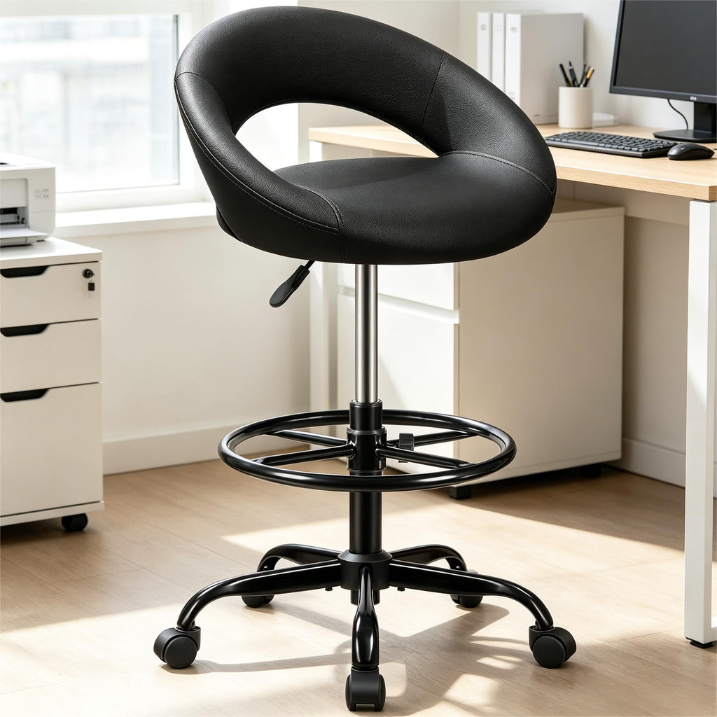 Stella Mia Ergonomic Drafting Chair for Standing Desk, Pu Leather Black, 1 Pack