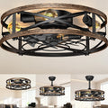 20in Caged Ceiling Fan with Lights, Low Profile Ceiling Fan, Small Rustic Industrial Farmhouse Ceiling Fans with Lights,Reversible Flush Mount Fandaliers Fan Light Ceiling Fixture for Bedroom Kitchen