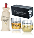 Engagement Gifts for Couples – Mr & Mrs Gift Set for Him & Her – Whiskey and Wine Glasses with Diamond Wine Stopper, Wine Bag – Newly Engaged Present for Fiance