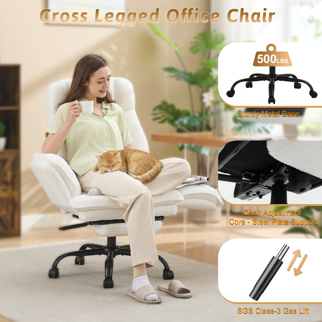 Wider Seat Office Chair with Flip Armrests for Criss Cross Legged&cats, Big and Tall Executive Ergonomic Reclining Chair with Footrest&lumbar