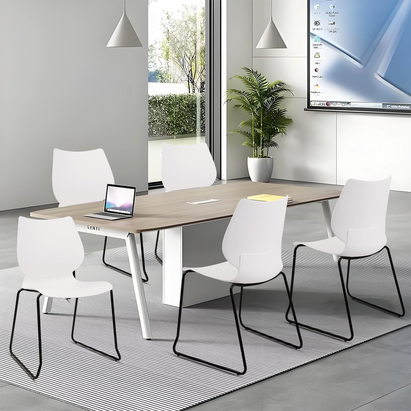 Klasika Stackable Waiting Room Chair, Stacking Office Chair with Ergonomic Lumbar Support and Metal Legs, Plastic Desk Chairs for Conference
