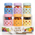 6-Pack 16 oz Overnight Oats Jars with Lids & Silicone Sleeves - Airtight Glass Mason Jars, Food Storage, Wide Mouth Meal Prep Containers for Chia Pudding, Yogurt, Berries & Snacks (Include Spoons)