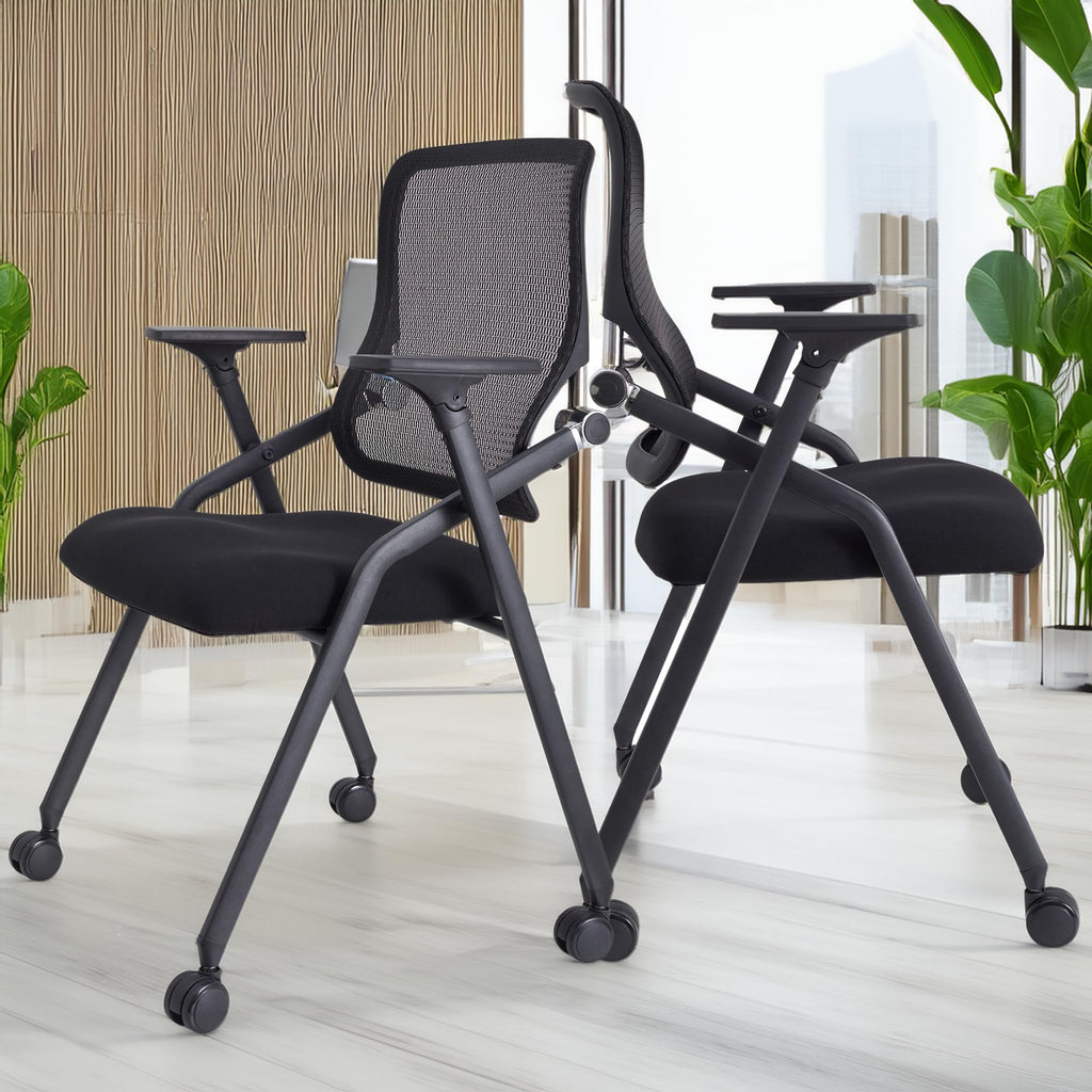 Blaneduo Updated Conference Room Chairs, Folding Office Desk Chair with Lumbar Support and Sliding Armrest with Casters, Stackable Office Guest