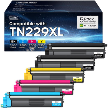 TN229 TN229XL Toner Cartridges for Brother MFC-L3780CDW 5 Pack | TN 229XL Work With MFC-L3720CDW HL-L3220CDW HL-3280CDW HL-L3300CDW Printers High Yield 3,000 pages Black/2,300 pages Color