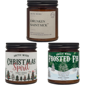 Arctic Wicks Winter Candle Set, 3 Pack 9oz, Coconut Beeswax, Non-Toxic