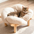 PACHIRA Elevated Cat Bed Wooden, Cat Couch Fluffy, Cat Sofa Flower for Indoor Cats, Raised Cat Bed with Washable Fluffy Cushion and Birch Wood, Cat Chair for Kitty and Puppy, Cat Furniture (White)