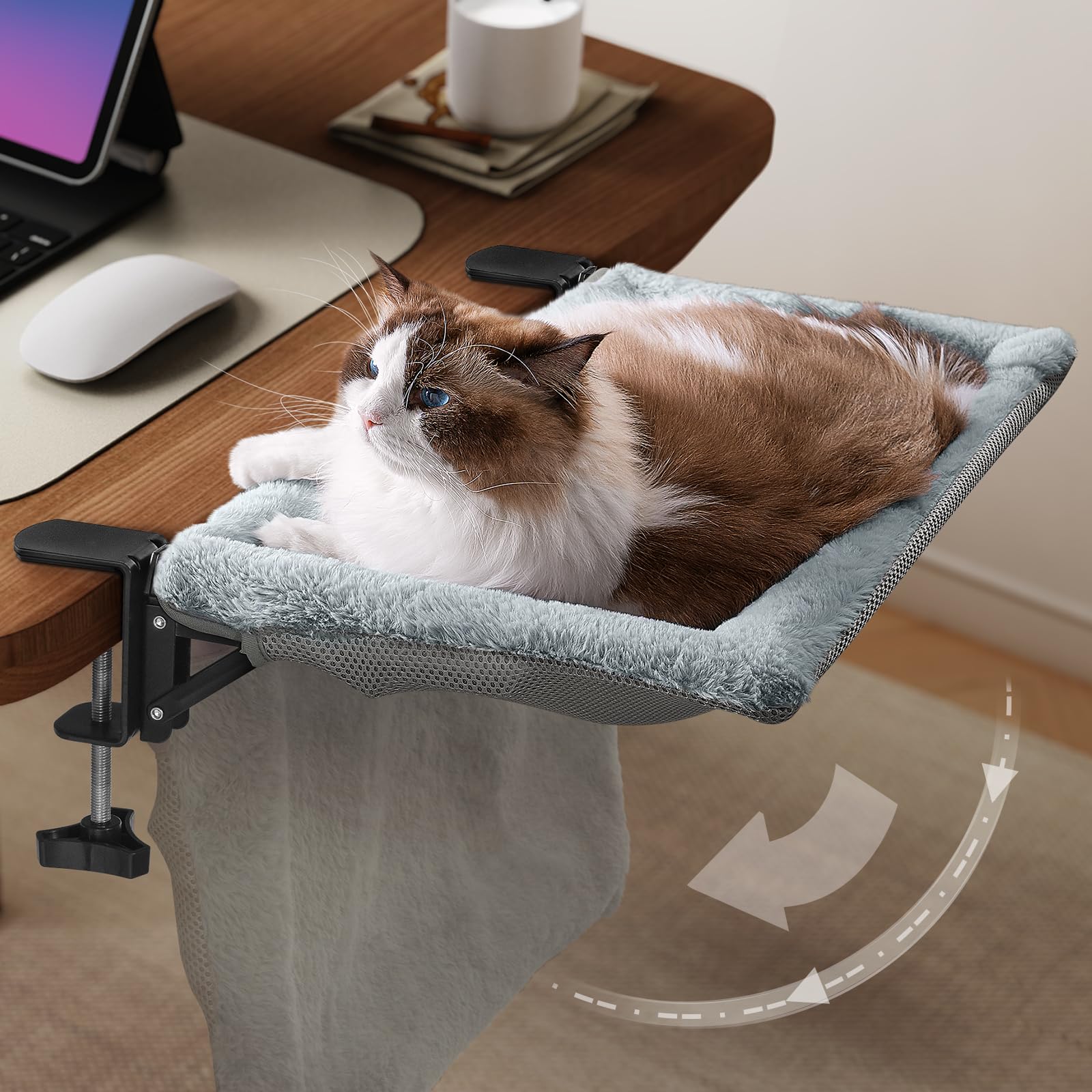 JUNSPOW Cat Bed for Desk with Foldable & Sunken Design,Cozy Faux Rabbit Fur cat Desk Bed for Home Working&Gaming Play,Sturdy Framework Maximum Hold Up to 33lb