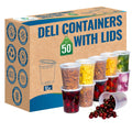 Deli Plastic Food Containers with Airtight Lids [50 Sets], Leakproof Slime Small Combo Pack [Reusable, Storage, Disposable, Meal Prep, Soup, Microwaveable & Freezer Safe] (32oz)