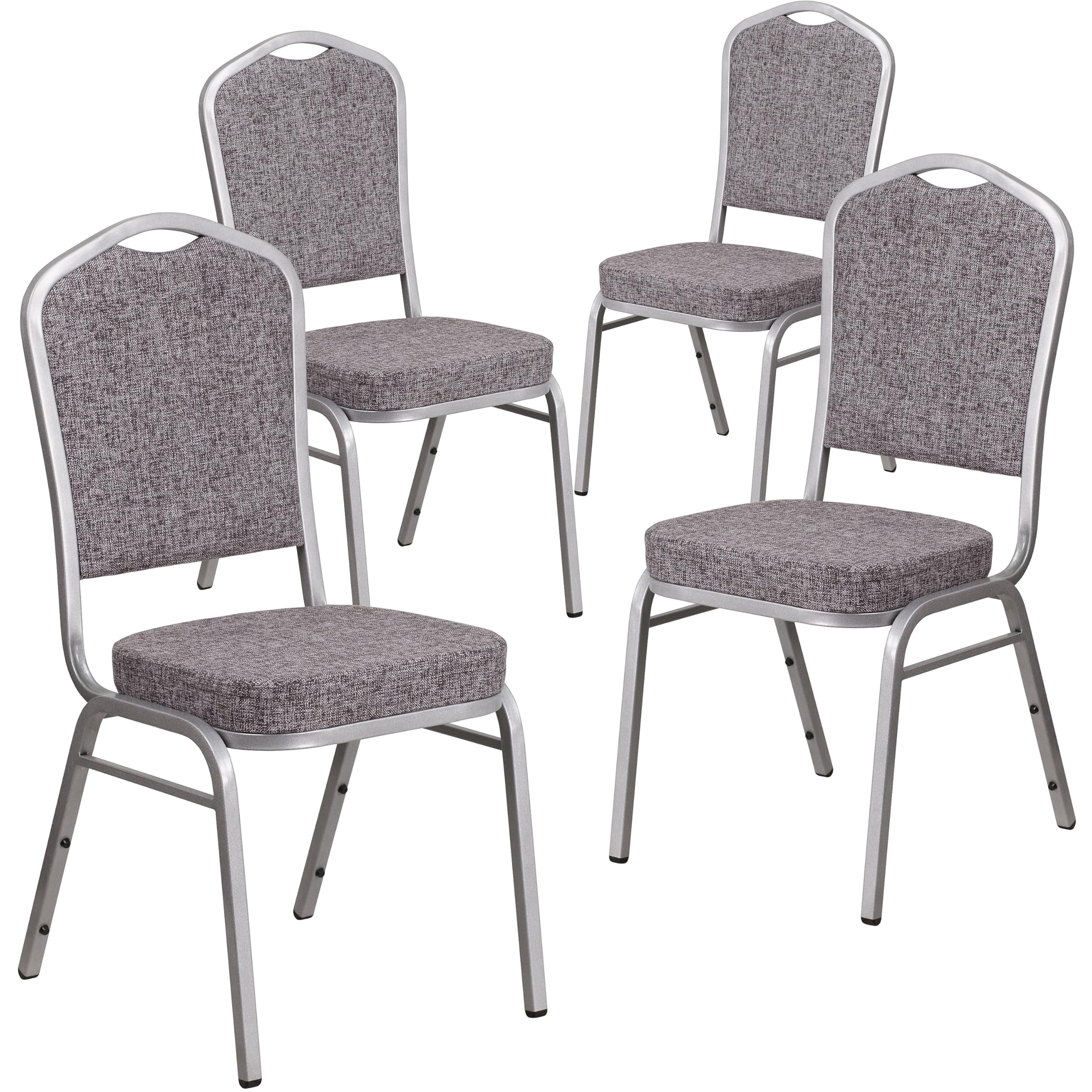 Flash Furniture Hercules Crown Back Stackable Banquet Chair, Silver, 4-pack, Set of 4, Herringbone Fabric/silver Frame