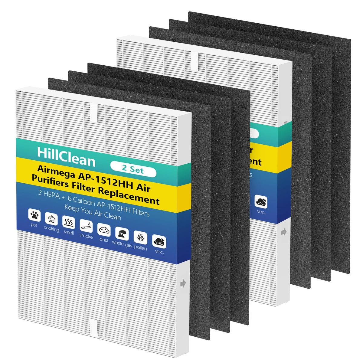 Airmega AP-1512HH Filter Replacement for Coway AP-1512HH Air Purifier | 2 HEPA and 6 Fresh Starter Deodorization Airmega AP-1512HH & Airmega 200M Replacement Filter