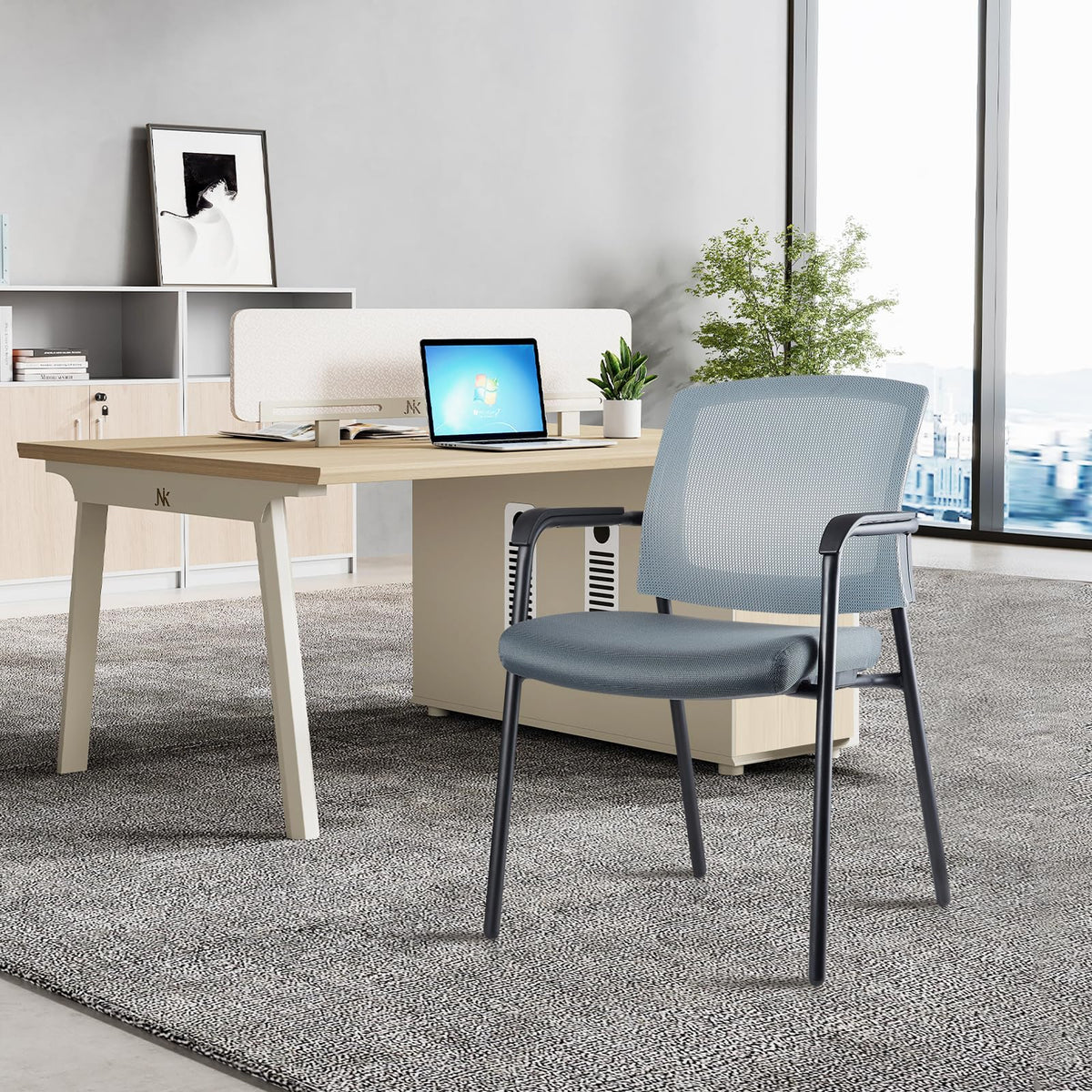 Clatina Office Reception Guest Chair Mesh Back Stacking with Ergonomic Lumbar Support and Thickened Seat Cushion for Waiting Conference Room Gray