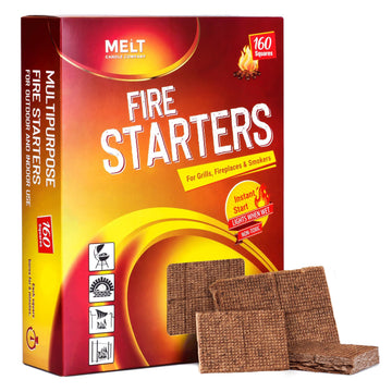 Fire Starter Squares, 160 Count, Campfire, Charcoal Grill & Wood Stove | Water-resistant, odorless cubes for fireplaces, BBQs, outdoor pits, camping essentials; lights logs and briquettes with ease.