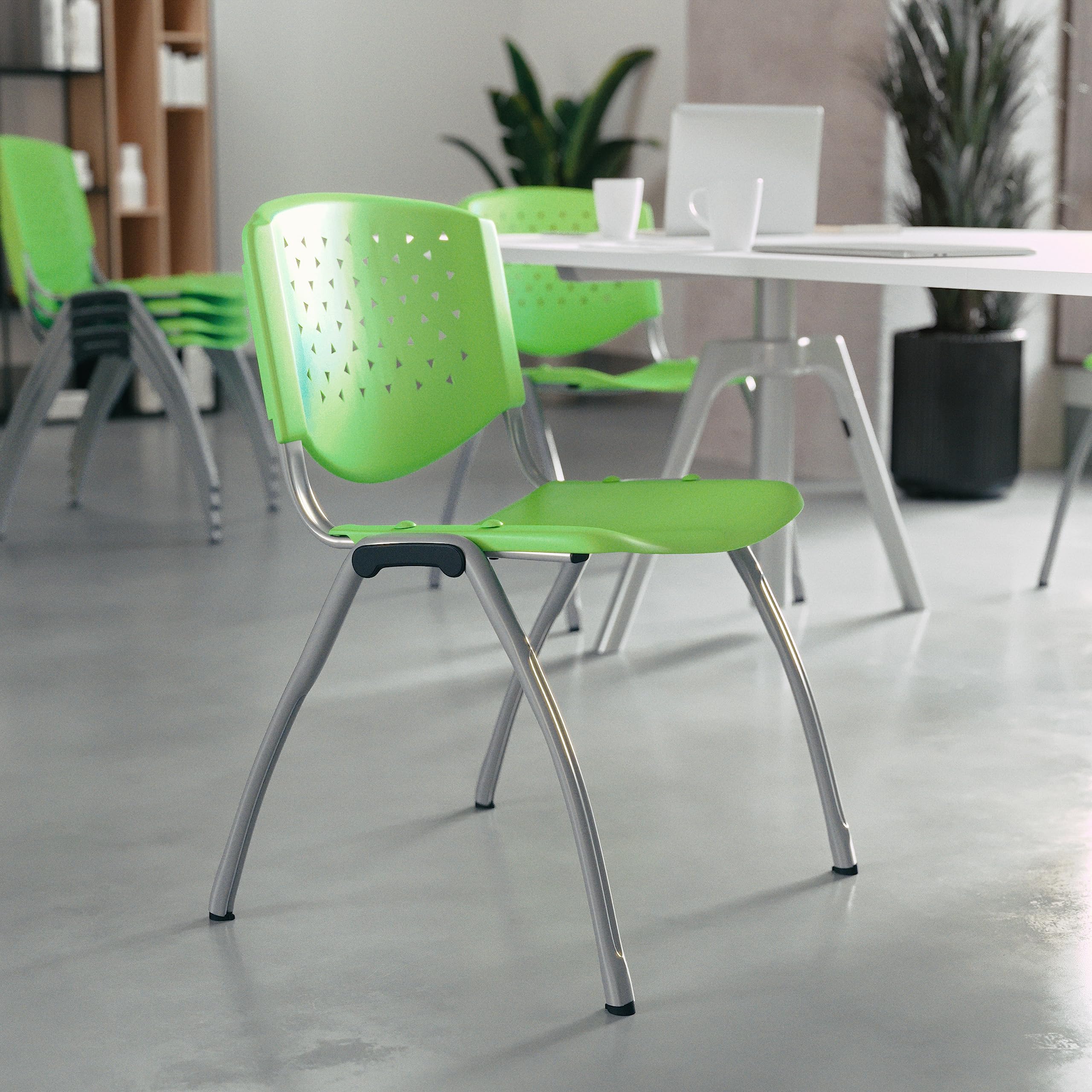 Flash Furniture Hercules -5 Pack 880 Lb. Capacity Green Plastic Stack Chair | Comfortable Seating with Durable Design, Set of 5