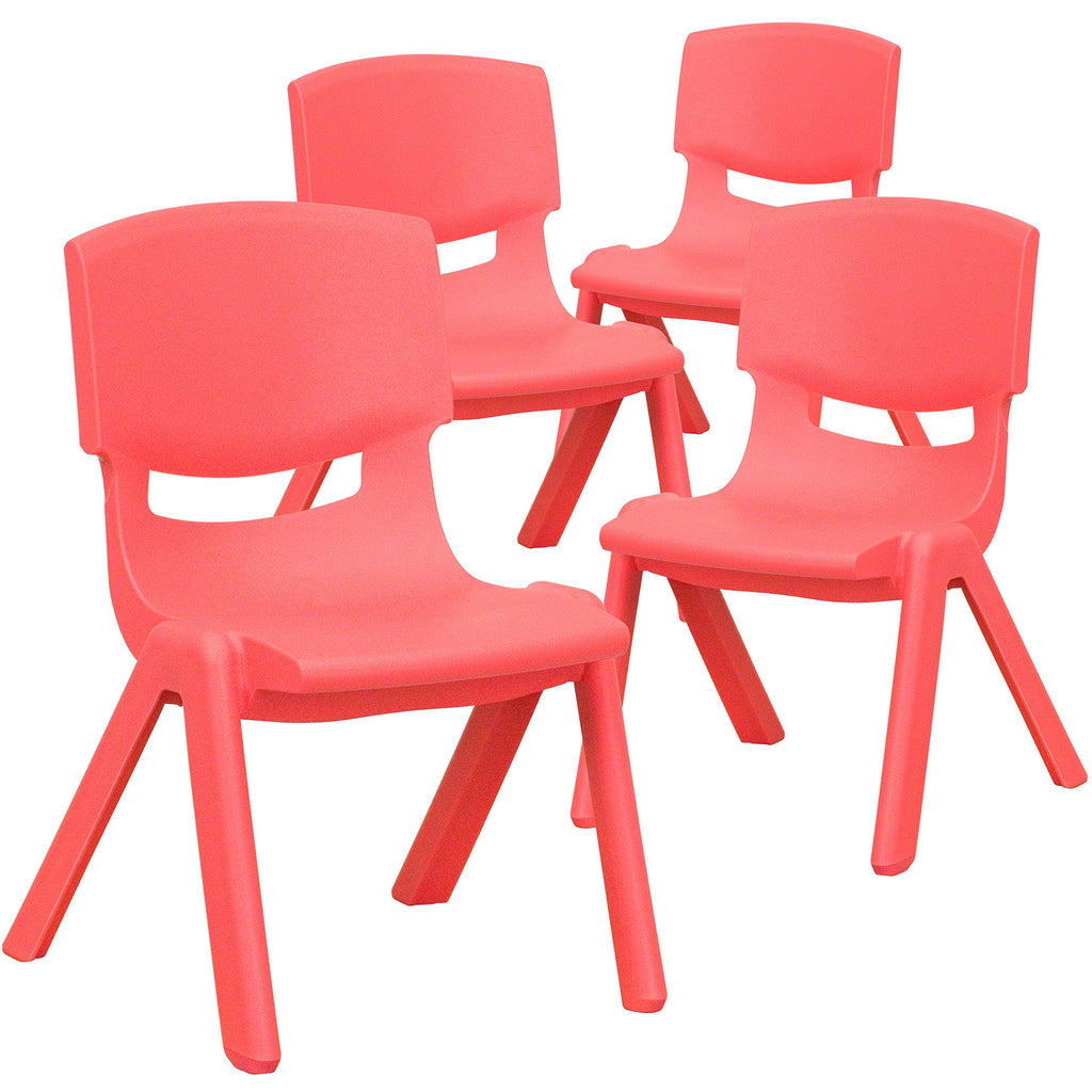 Emma + Oliver Red Plastic Stackable School Chair, 10.5" Seat, 4-pack, 12.5"W x 14"D x 20"H
