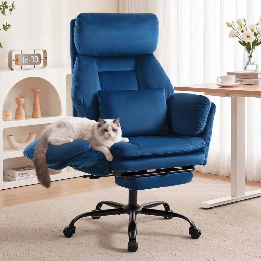 Fivewillowise Big and Tall Executive Office Chair with Foot Rest,reclining, 32"W*28"D*48"H, Velvet Blue
