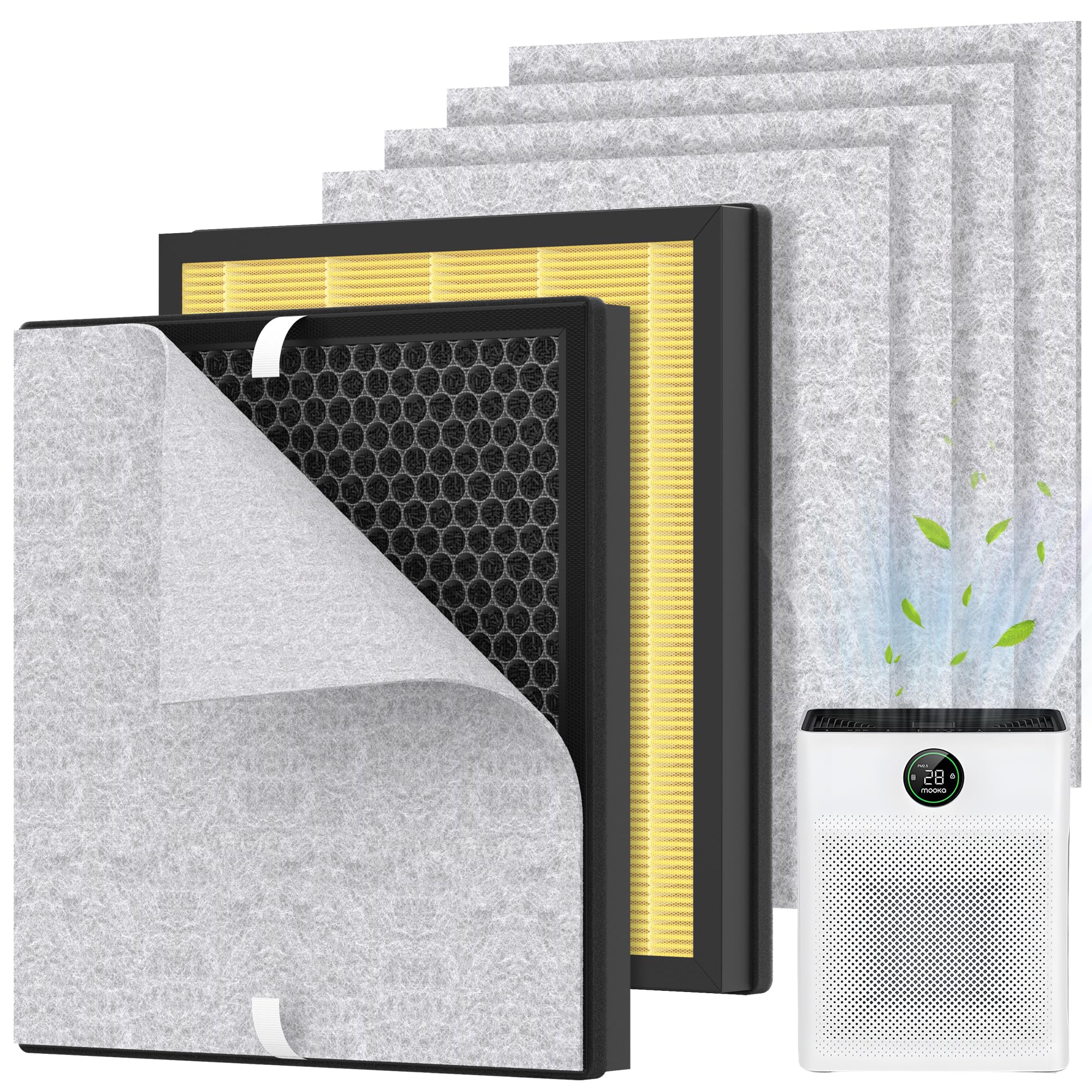 2 Packs PR1 Pet Mode Replacement Filter Compatible with MOOKA PR1 Air Purifier for Home Large Room up to 2200sq.ft, Absorb Pet Dander, Fur and Smoke