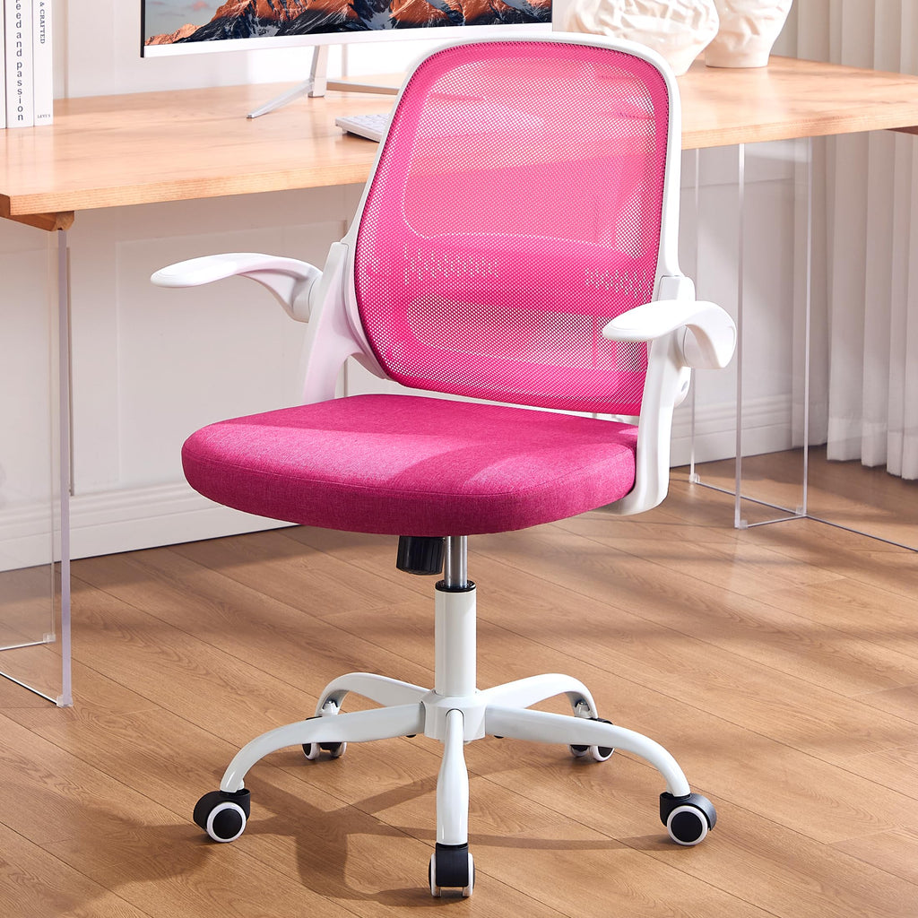 Amseatec Ergonomic Mesh Desk Chair with Flip-up Arms, Supports 300 Lbs, Pink