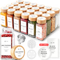 EDELHAUS® Square Spice Jars with Bamboo Wooden Lid (Pack of 24) Spice Jars with Shaker Insert and 240 Labels - Bamboo Lid Glass Container for Spice Organisation [4.3 in × 1.8 in]