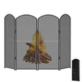 4-Panel Fireplace Screen, 47.8" W x 31" H Foldable Wrought Iron Fire Spark Guard, Decorative Metal Mesh Fireplace Cover for Living Room, Fire Cover for Baby,Pet Proof Safety Gate Black